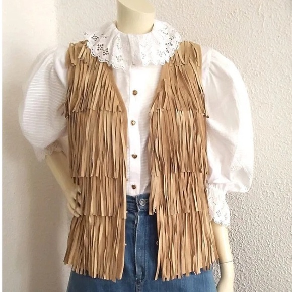 Sandro Tan Fringe Vest size 2 - Picture 1 of 6